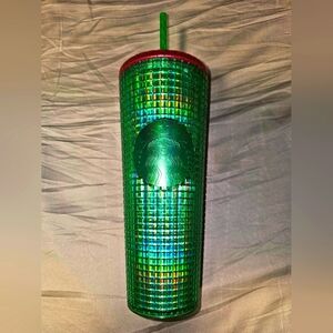 NWT Starbucks 2023 Iridescent Green & Pink Grid Disco Bling Venti Tumbler